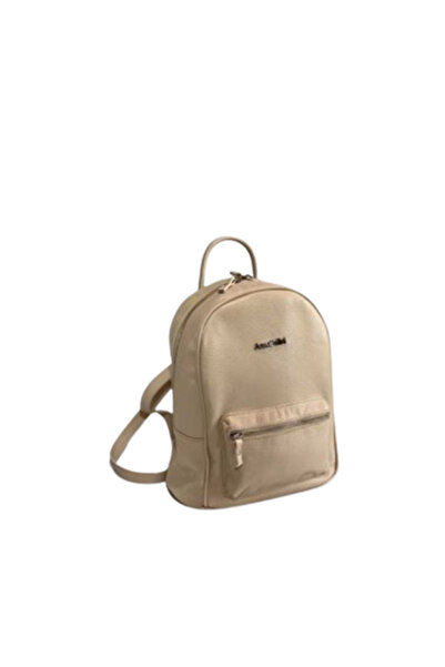 ANNA FELLINI - Rucsac din piele, 3 int culoare nud, 26 x 14 x 30 cm