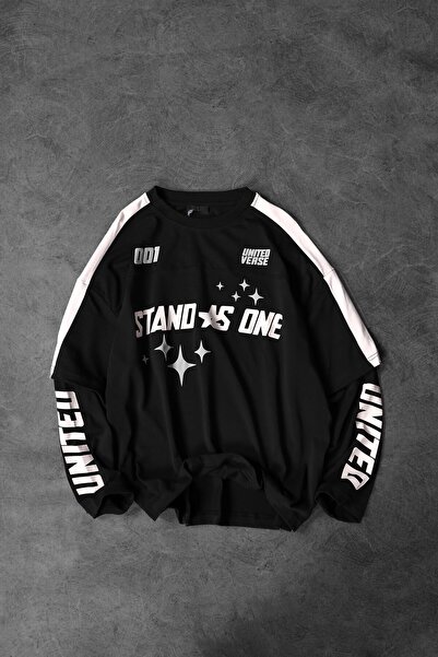 Slatra Men's Black Stand as One Oversize Sweatshirt