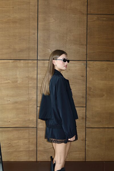 FEHUBLOOM Women's Black Fisto Detailed Jacket Skirt Set