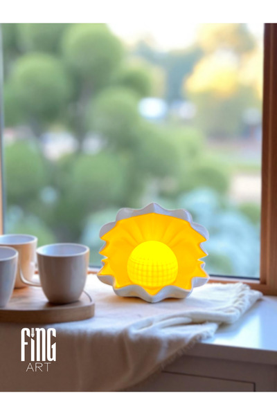 Root Made İstiridye Kabuğu İçinde Işıklı İnci Dekoru, Minimalist Masa ve Ev Aksesuarı, Işıklı Dekoratif Obje