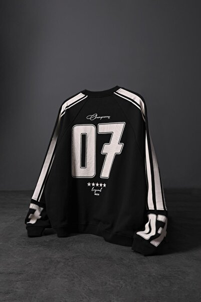 Slatra Men's Black 07 Champions Printed Oversize Sweatshirt
