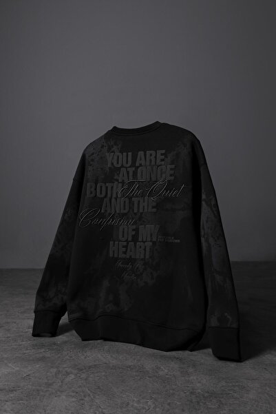 Slatra Men's Black of My Heart Embroidered Oversize Sweatshirt