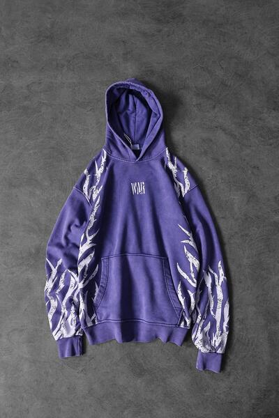 Slatra Ανδρικό φούτερ με κουκούλα με μονόχρωμο μωβ χρώμα, ειδικό πλενόμενο, oversize