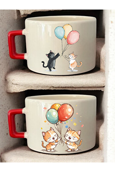 lili hediyelik كوب قهوة سيراميك مطبوع عليه رسم بالون قطة - كوب سيراميك للشاي ...