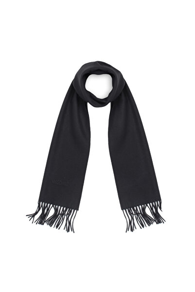 Love Moschino LOVE MOSCHINO UNISEX SCARF, BLACK, WITH LOGO, MERINOS WOOL, THIN, GIFT BOX INCLUDED