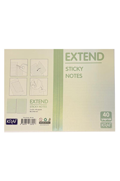 KRAF ورق ملاحظات لاصق مقاس 96 × 146 مم، 2 × 20 ورقة، خفيف الوزن، مخطط باللون الأخضر
