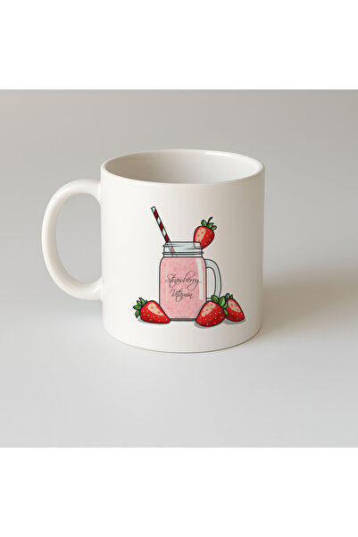 MODA كوب بورسلين هدية مطبوع عليه ميلك شيك بالفراولة