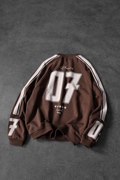 Slatra Men's Brown 07 Champions Printed Oversize Sweatshirt