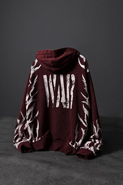 Slatra Ανδρικό φούτερ με κουκούλα με ειδική πλύση μπορντό χρώματος War