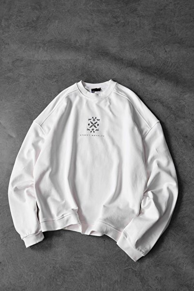 Slatra Men's White Street Royalty Printed Oversize Sweatshirt