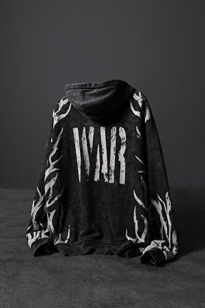 Slatra Ανδρικό φούτερ με κουκούλα Anthracite War Special Washed Oversize