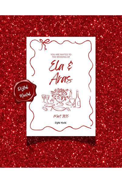 Dijital Nostal 10 Adet Nişan Düğün Etkinlik Kartı I Nişan Kartı Düğün Davetiy...