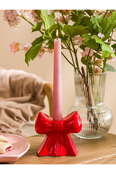 LC Waikiki LCW HOME Kırmızı Fiyonk Baskılı Seramik Mumluk 11 Cm