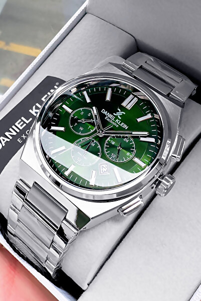 Daniel Klein Exclusive Men's Wristwatch 3 Atm Water Resistant Silver Green Color Steel Band Gift Bracelet Dke2134C4