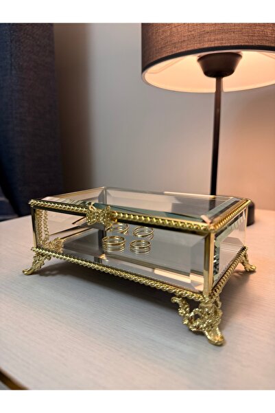 THE LİNSE Dekoratif Safir Cam Aynalı Söz Nişan Takı Çikolata Kutusu