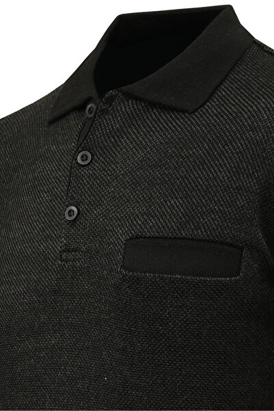 Çizgi Triko Ανδρικό πουλόβερ με λαιμόκοψη πόλο με τσέπες, μοτίβο πικέ, ατσάλινο πλέγμα κλασικής εφαρμογής