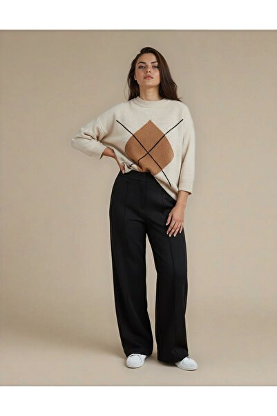 First Angels ​ Women's Ecru Oversized Crew Neck Soft Textured Knitted Sweater