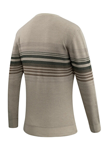 Çizgi Triko Erkek Sıfır Yaka Kazak Triko Selanik Örgü Desenli Klasik Kalıp