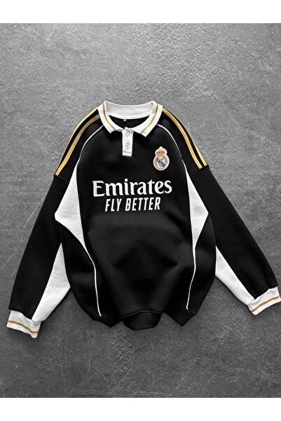 KUN SPORTSWEAR Premium Collar Retro Pattern Sweatshirt Oversize Unisex