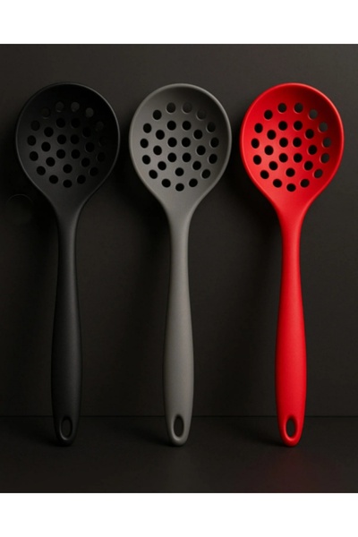 TARIK HOME Prochef Colorful Hard Silicone Colander with Ergonomic Handle Perforated Ladle Heat Resistant 1 Piece