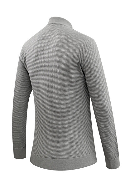 Çizgi Triko Ανδρικό πουλόβερ με φερμουάρ, πλεκτό με ανάγλυφο πλέγμα, μονόχρωμο κλασικό κομμένο