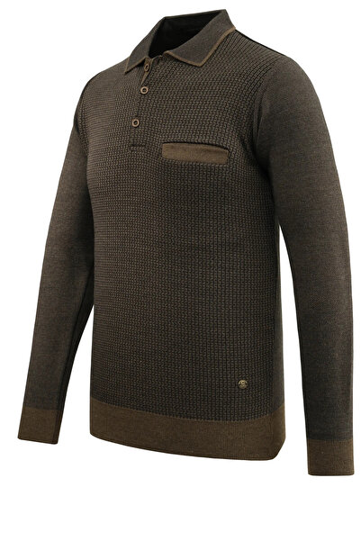 Çizgi Triko Ανδρικό πουλόβερ με λαιμόκοψη πόλο με μοτίβο από ατσάλινο πλέγμα κλασικής εφαρμογής