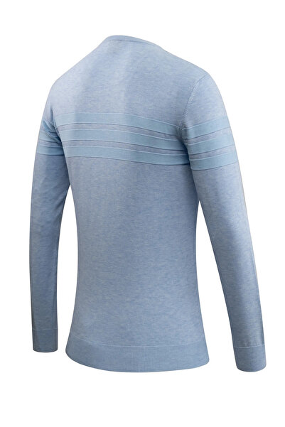 Çizgi Triko Erkek Sıfır Yaka Kazak Triko Şerit Desenli Klasik Kalıp