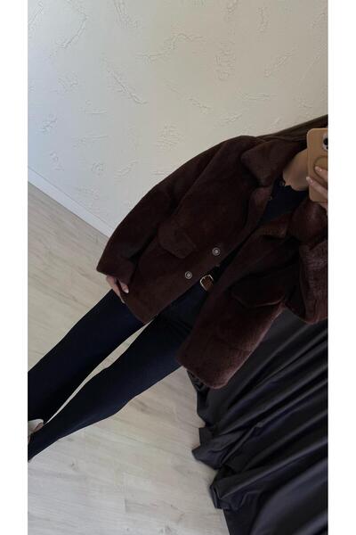 elif teke Premium Plush Jacket with Front Pockets Brown