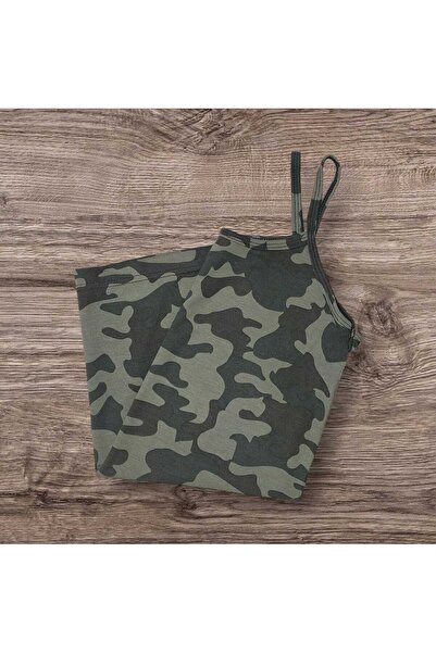 ESTA STORE Green Military Patterned String Strap Tank Top