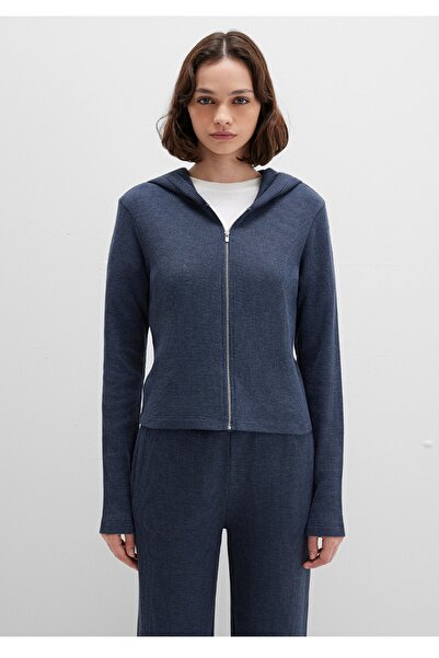 Mavi Zippered Textured Hooded Slim Fit Sweatshirt