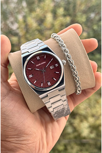 Tulpar Özel Supleon Serisi Çelik Kordon Çelik Kasa Bordo Kadran Erkek Kol Saa...