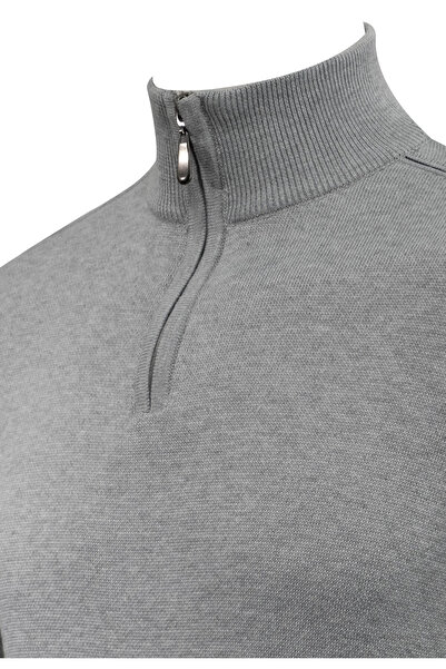 Çizgi Triko Men's Zippered Half Fisherman Sweater Knitwear Solid Color Classic Fit