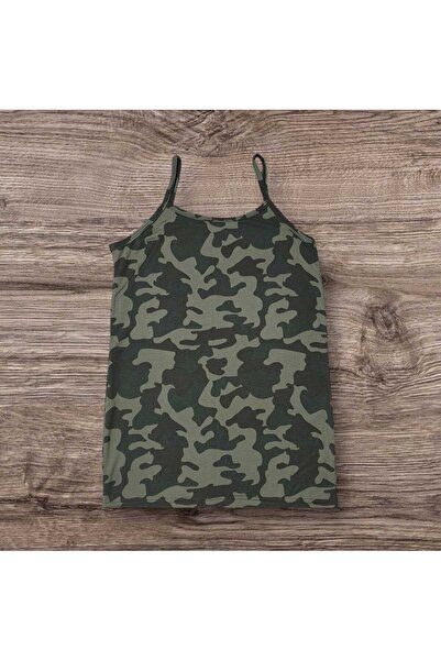 ESTA STORE Green Military Patterned String Strap Tank Top