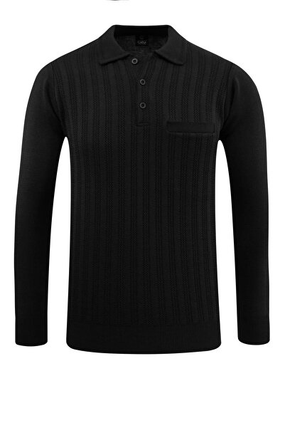 Çizgi Triko Ανδρικό πουλόβερ με λαιμόκοψη πόλο με μοτίβο τσέπης από ατσάλινο πλέγμα κλασικής εφαρμογής