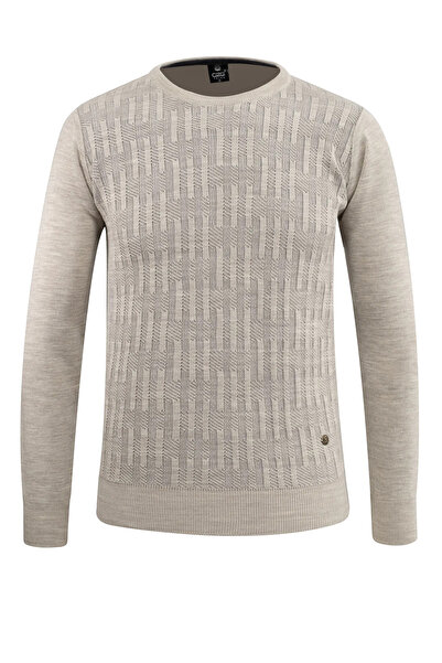 Çizgi Triko Ανδρικό πουλόβερ με λαιμόκοψη με σχέδιο από ατσάλινο πλέγμα κλασικής εφαρμογής