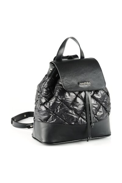 ANNA FELLINI Geanta dama piele, ANNA FELLINI, Rucsac mic matlasat, negru, 30x9x30 cm