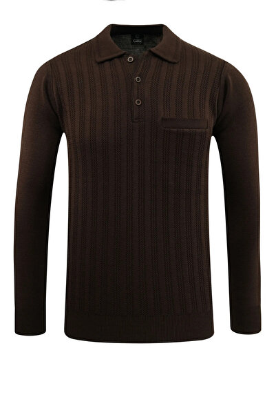 Çizgi Triko Ανδρικό πουλόβερ με λαιμόκοψη πόλο με μοτίβο τσέπης από ατσάλινο πλέγμα κλασικής εφαρμογής