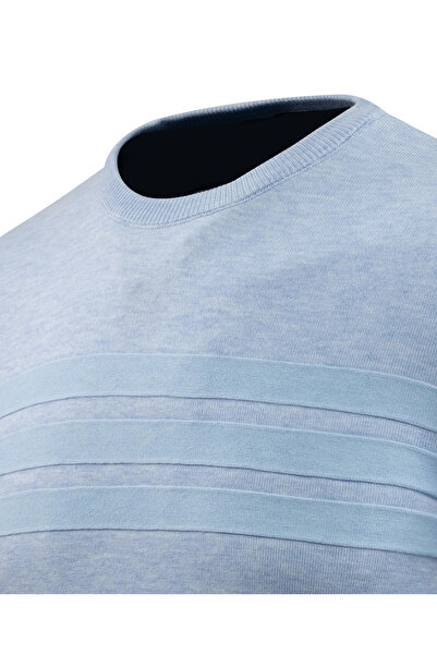 Çizgi Triko Erkek Sıfır Yaka Kazak Triko Şerit Desenli Klasik Kalıp