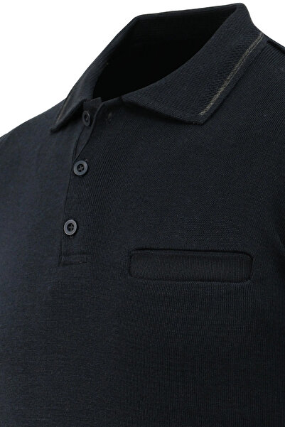 Çizgi Triko Men's Polo Neck Sweater Knitwear with Pockets Steel Knit Classic Fit