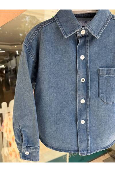 La ciel Paris Hei, blugi unisex pentru copii, din denim țesut albastru, cămașă casual cu mânecă lungă