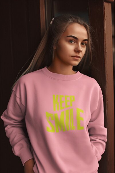 ArtYus KEEP SMILE Colorat cu imprimeu Pachet de guler rotund Swea tricou