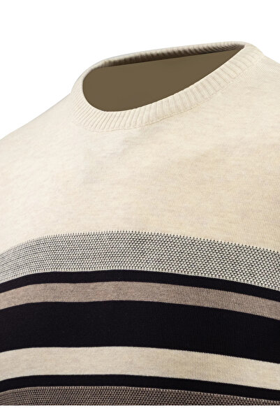 Çizgi Triko Men's Crew Neck Sweater Knitwear Colorful Stripe Patterned Classic Fit
