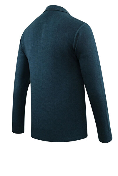 Çizgi Triko Ανδρικό πλεκτό πουλόβερ με λαιμόκοψη πόλο με τσέπες από ατσάλινο πλέγμα κλασικής εφαρμογής