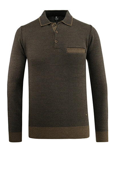 Çizgi Triko Ανδρικό πουλόβερ με λαιμόκοψη πόλο με μοτίβο από ατσάλινο πλέγμα κλασικής εφαρμογής