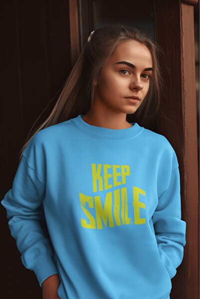 ArtYus KEEP SMILE Colorat cu imprimeu Pachet de guler rotund Swea tricou