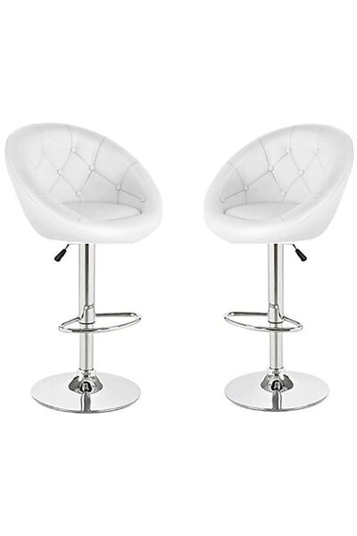 AWF AL WADI FURNITURE Lixy Bar Chairs Stools Tufted Back Large Cushion Seats and Round MDF Top Bar Table Chrome Base White
