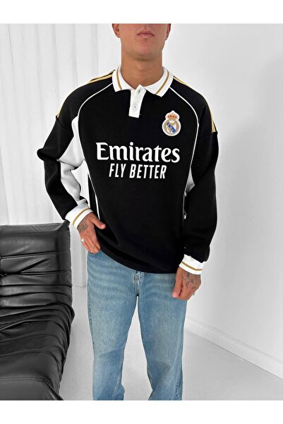 KUN SPORTSWEAR Premium Collar Retro Pattern Sweatshirt Oversize Unisex
