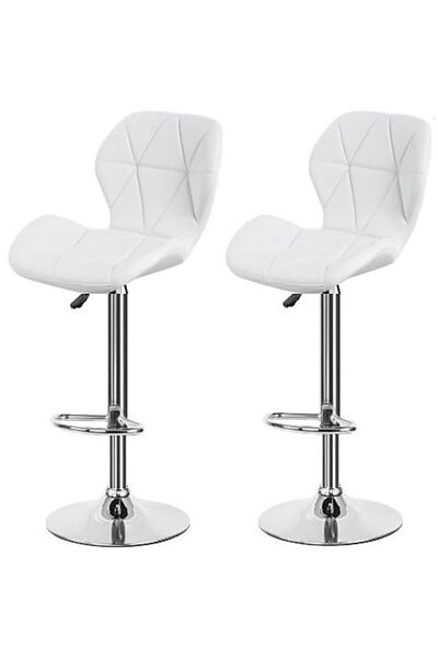AWF AL WADI FURNITURE Kixo 3 Piece Adjustable Round Mdf Wood Bar Table Set & 2 Diamond Style Pu Leather Bar Chairs, White