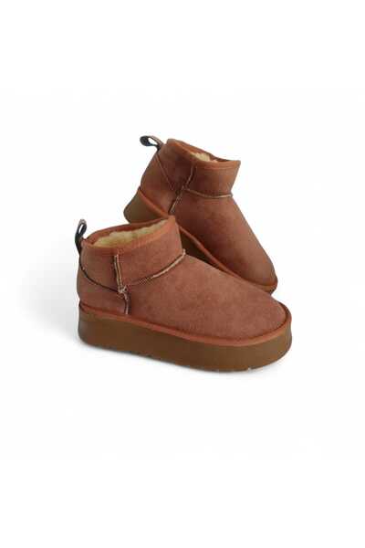 VESEO Kadın Mini Süet içi Kürklü Yüksek Kalın Taban Kışlık Bot