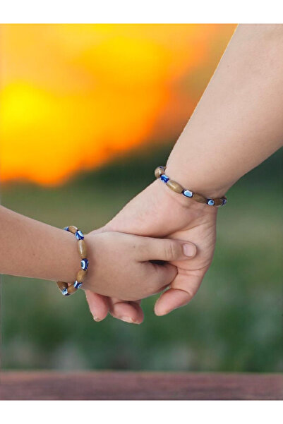 sakr hobi market ve ev gereçleri Nazar boncuğu ahşap bileklik lastikli 2 li anne çocuk seti bilezik
